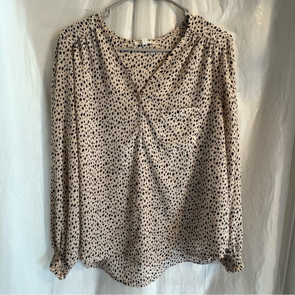 Pleione Tops - Pleione Women's Blouse Sz Medium Black & Cream Dotted Pullover Long‎ Sleeve Work